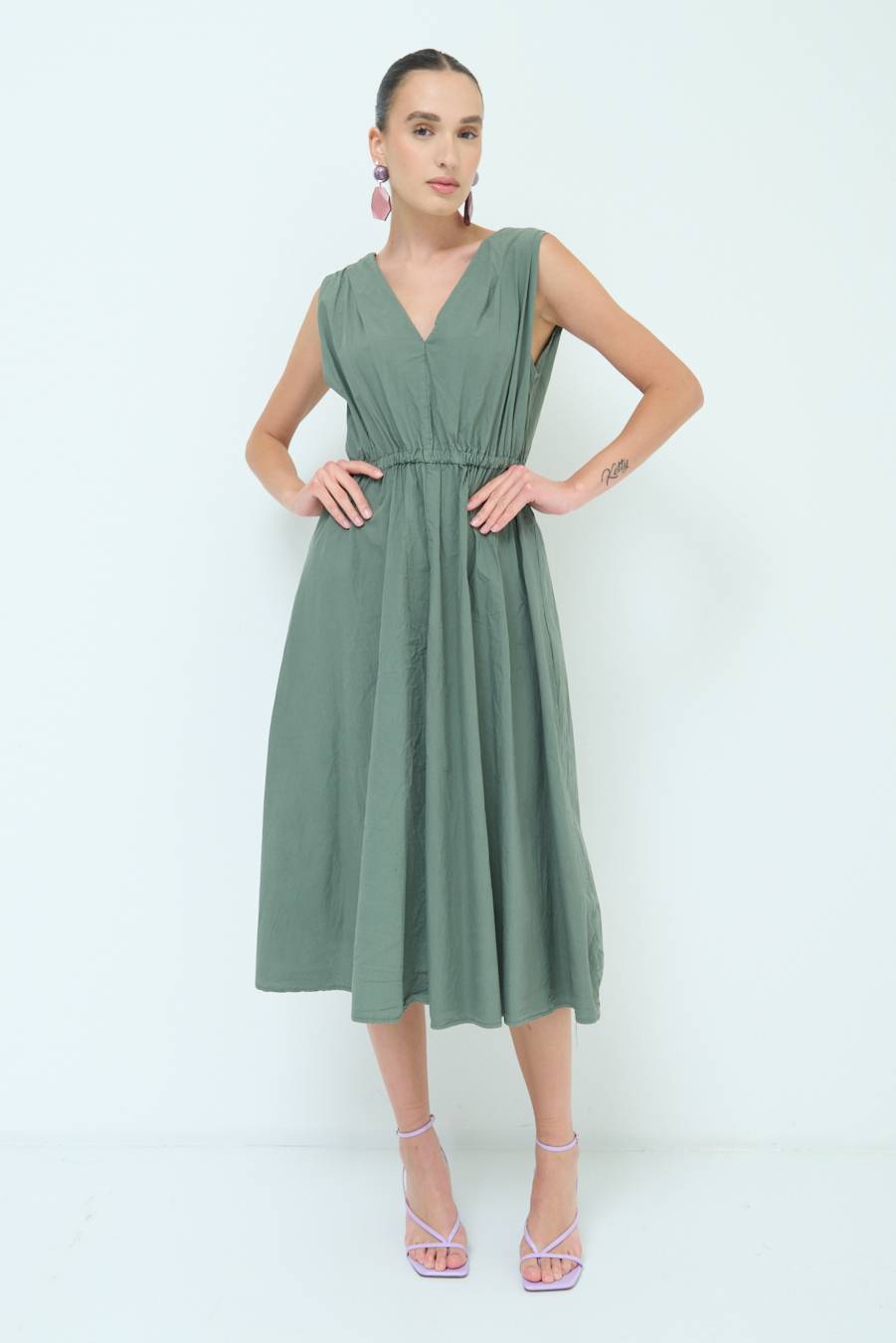 Kikisix ABITO MIDI CON ELASTICO VERDE MILITARE Vendita Calda