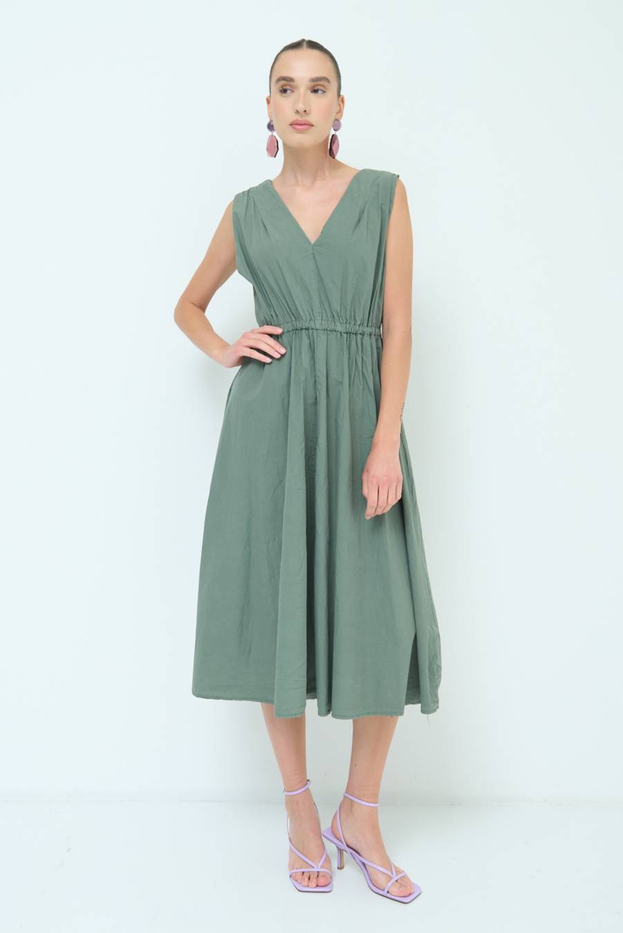Kikisix ABITO MIDI CON ELASTICO VERDE MILITARE Vendita Calda