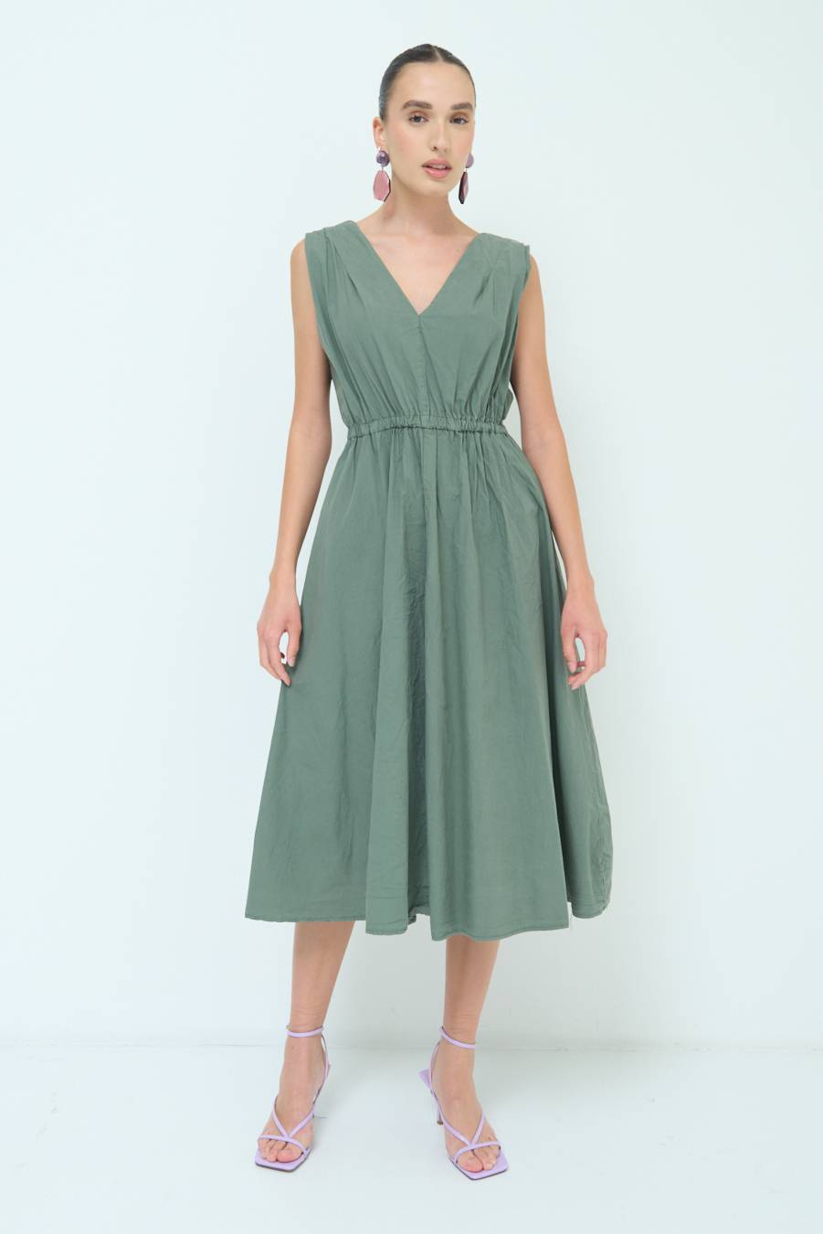 Kikisix ABITO MIDI CON ELASTICO VERDE MILITARE Vendita Calda