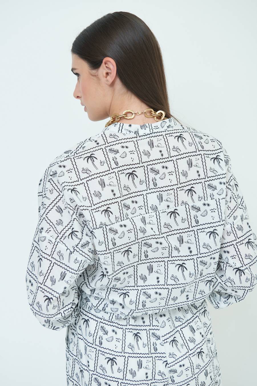 Kikisix CAMICIA CON NODO STAMPAPALME BIANCO Vendita