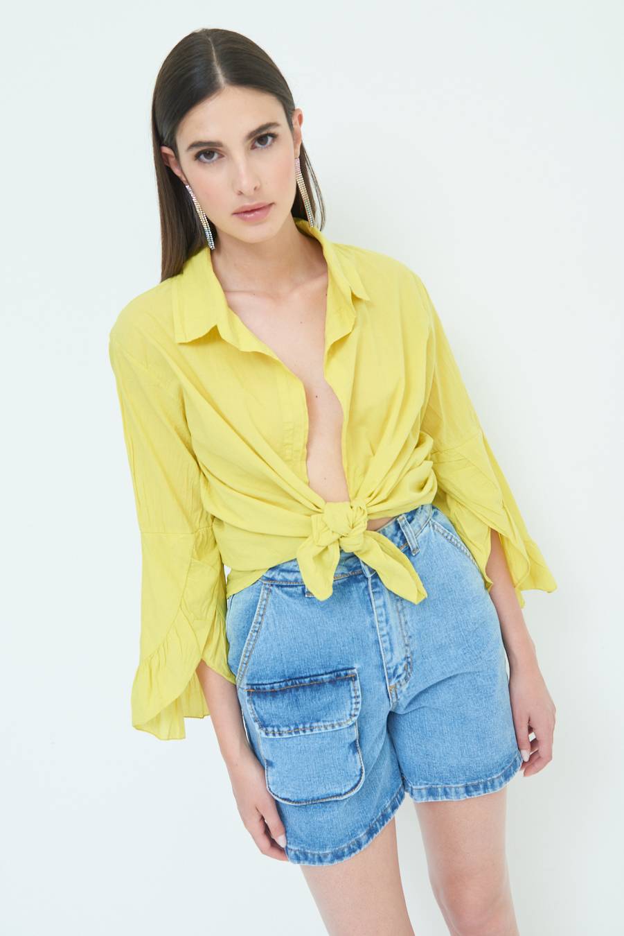 Kikisix CAMICIA MUSSOLA CON NODO LIMONE Spedizione Gratuita