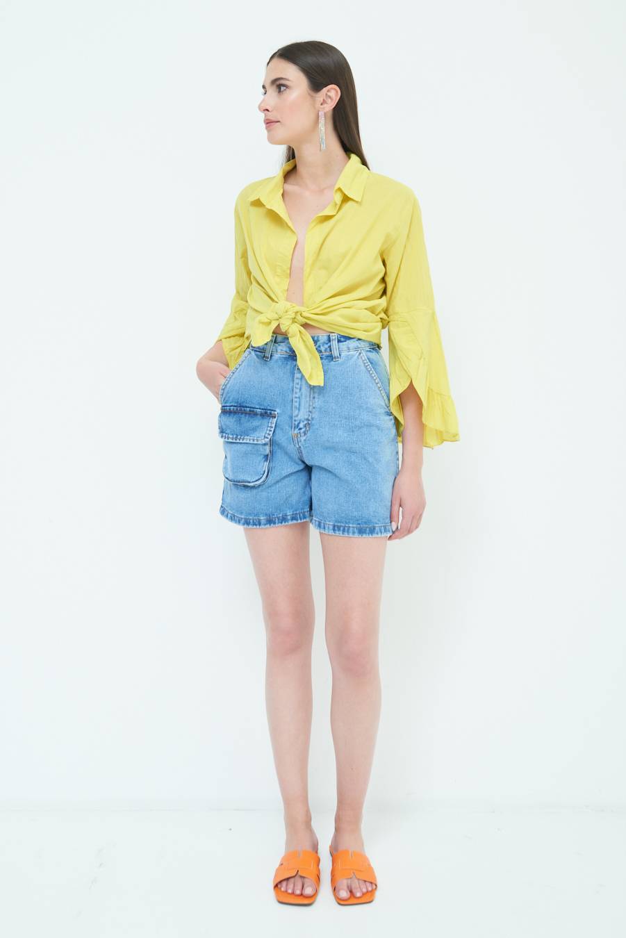Kikisix CAMICIA MUSSOLA CON NODO LIMONE Spedizione Gratuita