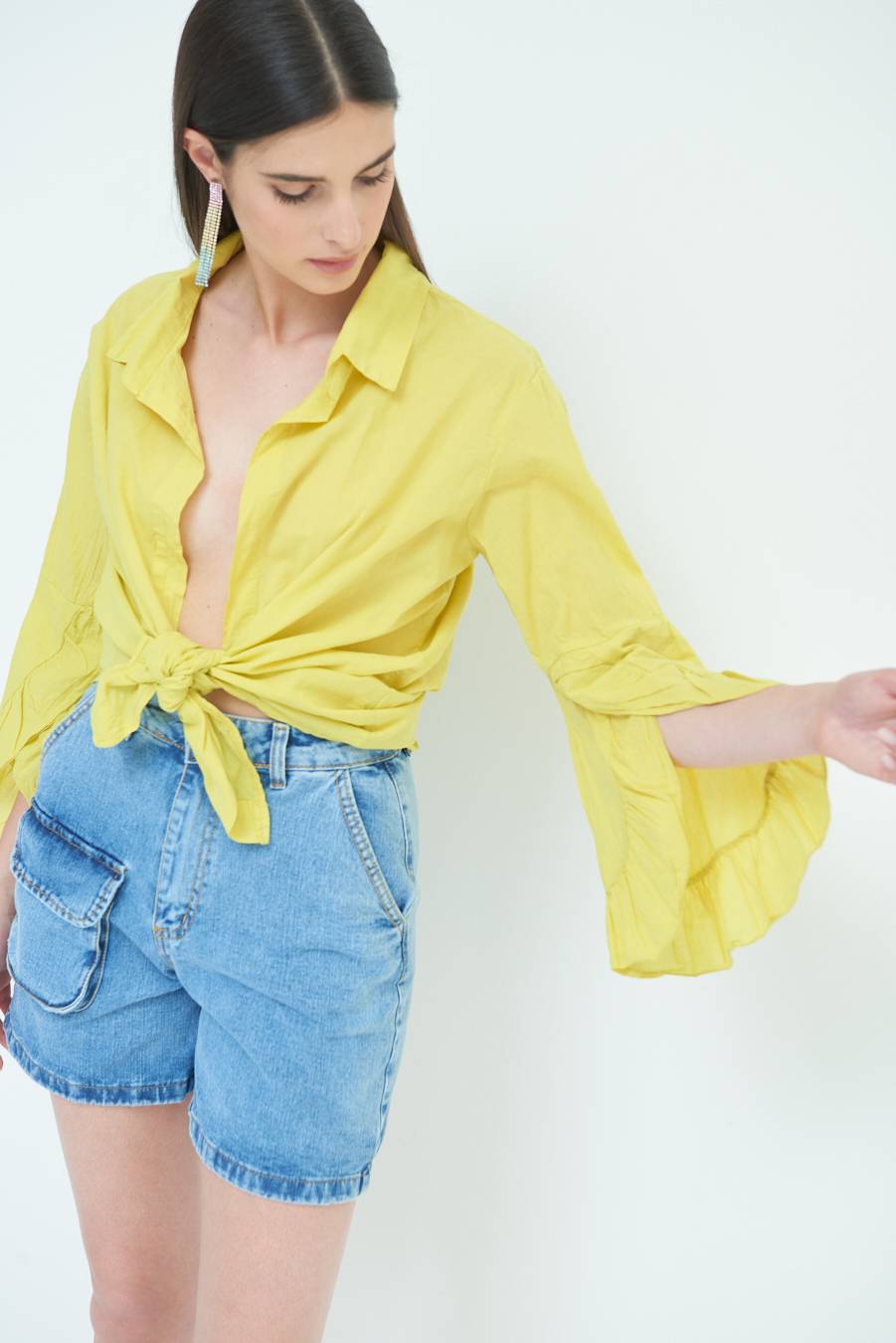 Kikisix CAMICIA MUSSOLA CON NODO LIMONE Spedizione Gratuita