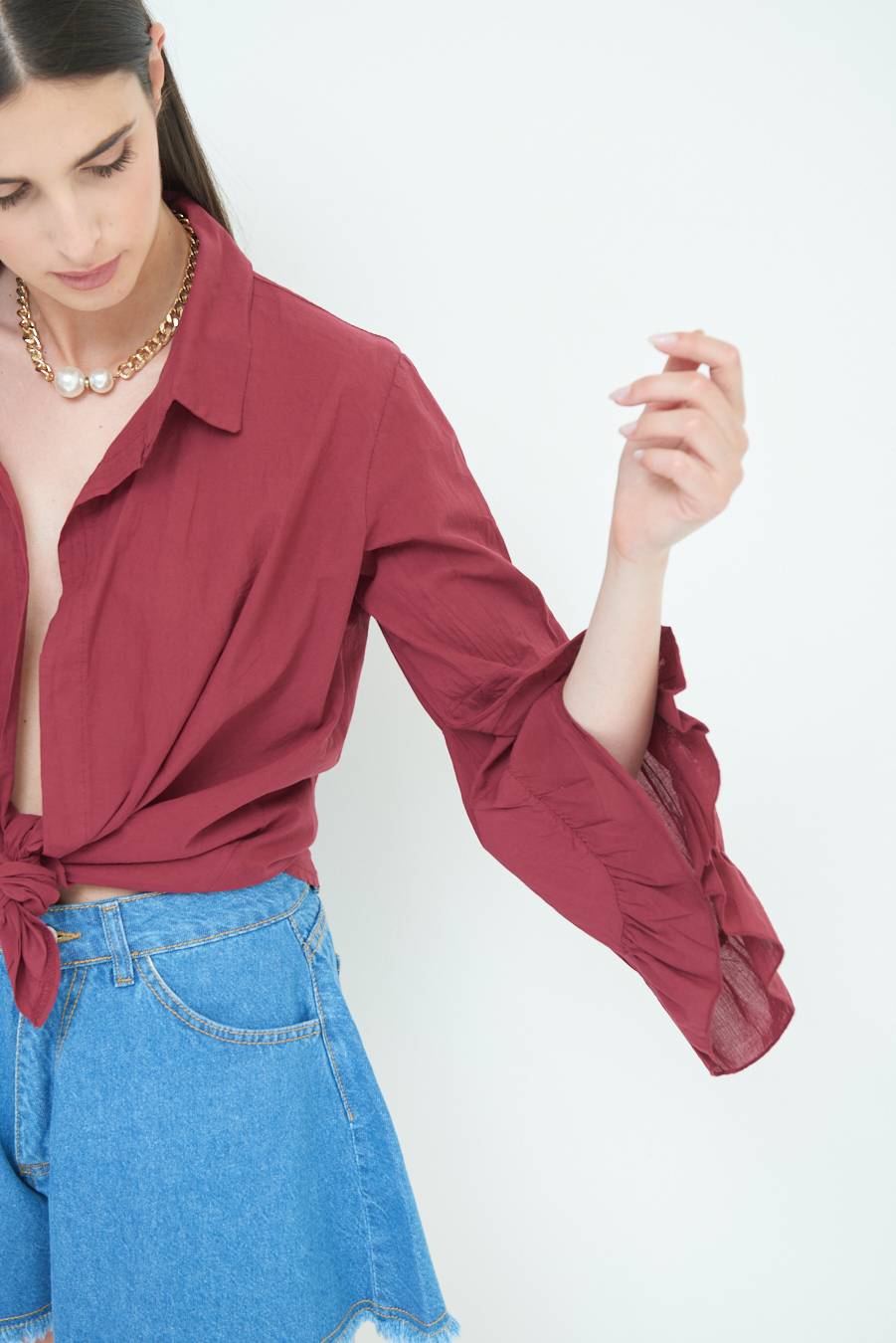 Kikisix CAMICIA MUSSOLA CON NODO ROSSO INDIA Pezzi Unici