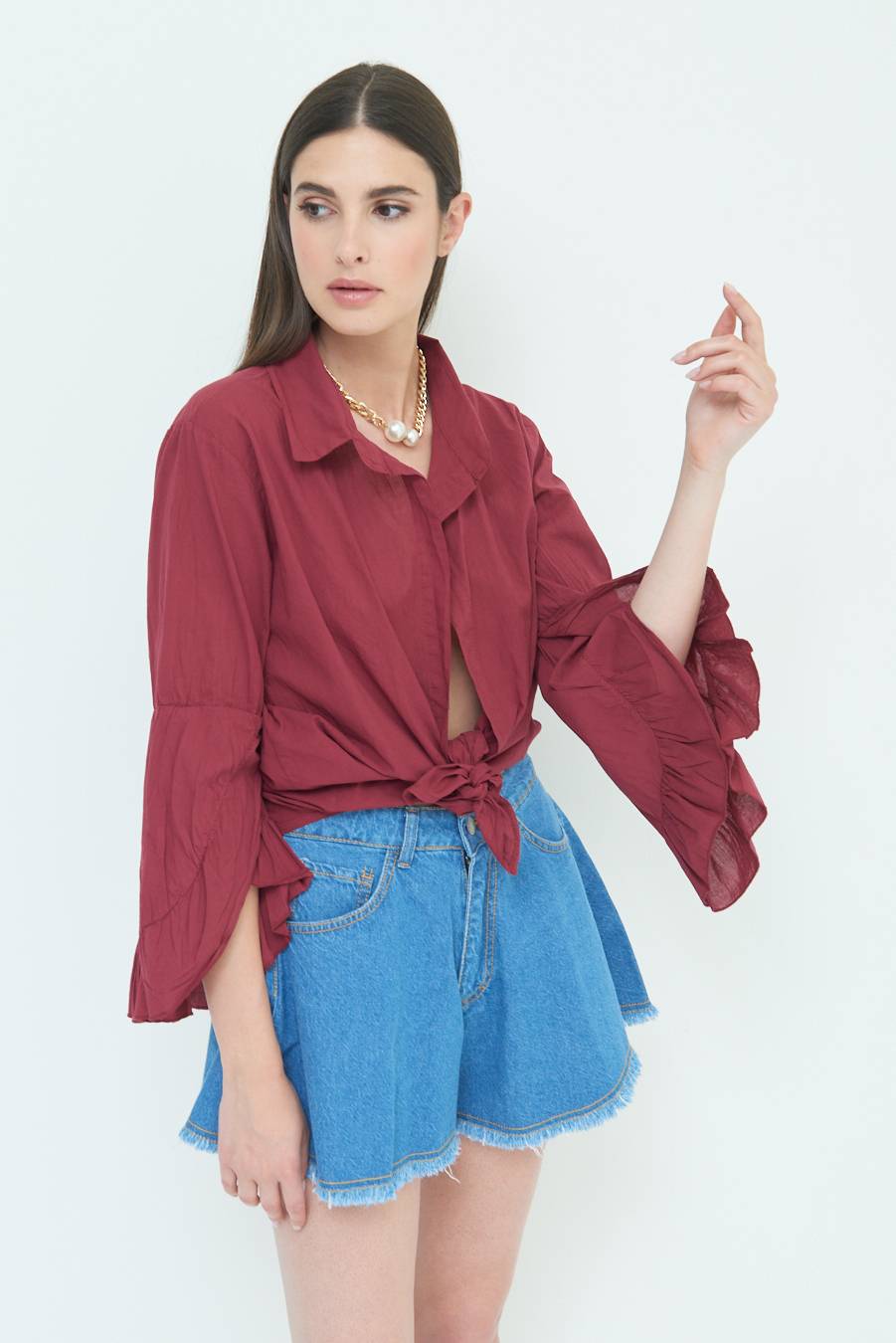 Kikisix CAMICIA MUSSOLA CON NODO ROSSO INDIA Pezzi Unici
