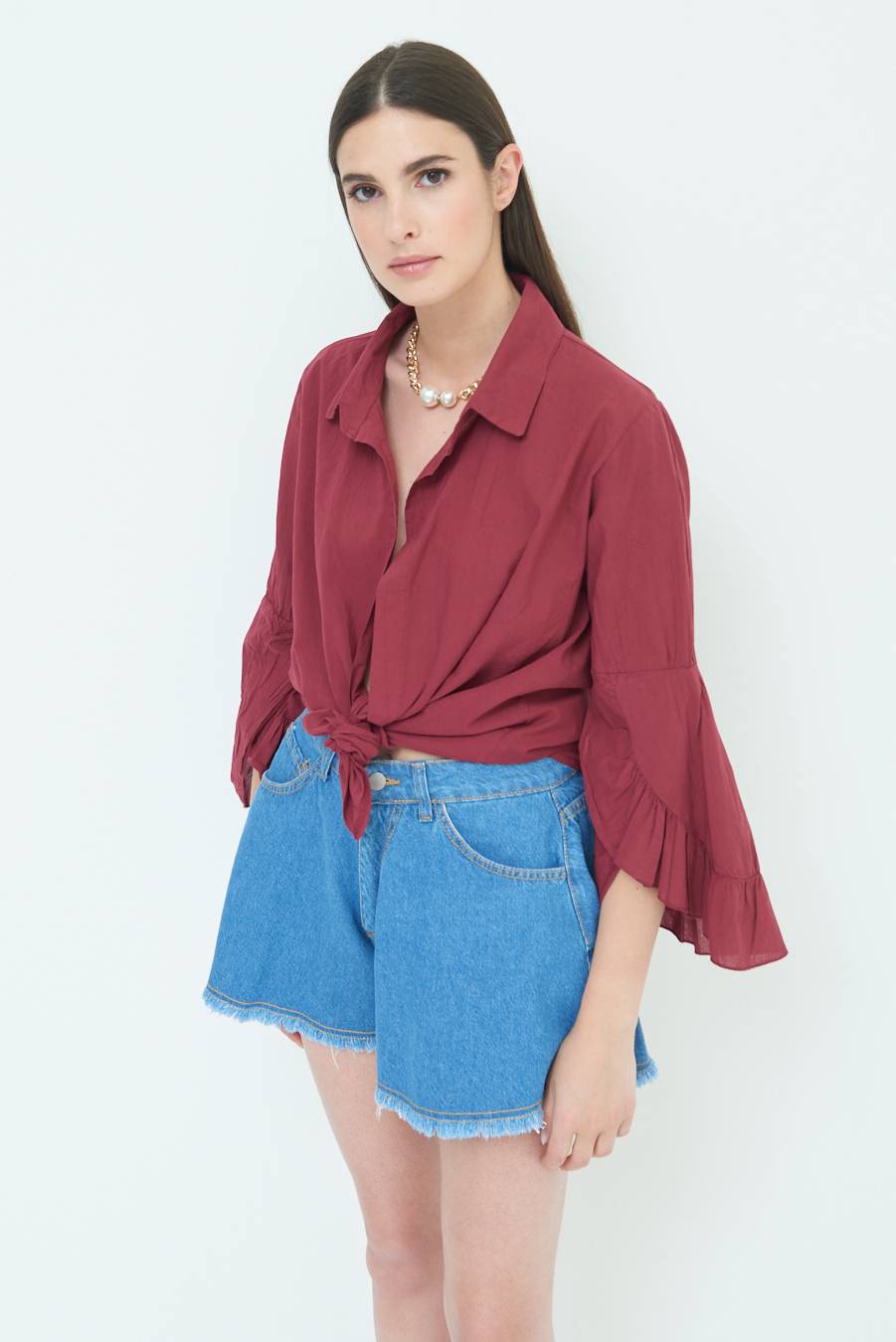 Kikisix CAMICIA MUSSOLA CON NODO ROSSO INDIA Pezzi Unici