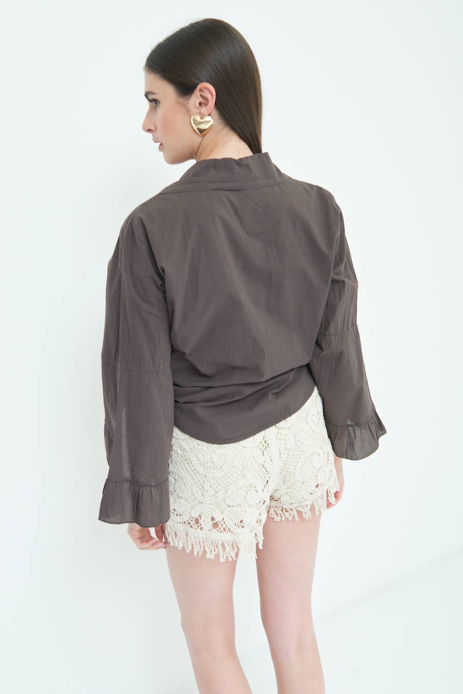 Kikisix CAMICIA MUSSOLA CON NODO CIOCCOLATO Soddisfazione Garantita