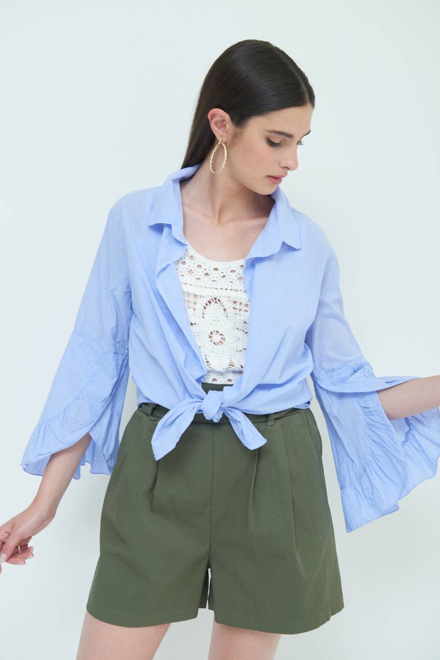 Kikisix CAMICIA MUSSOLA CON NODO AZZURRO Qualità Garantita