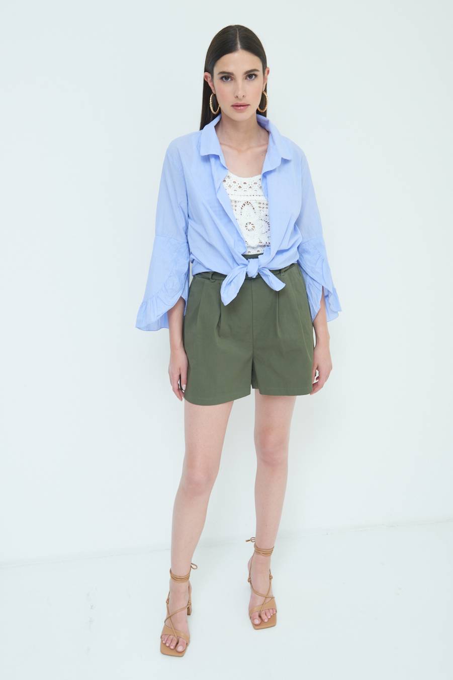 Kikisix CAMICIA MUSSOLA CON NODO AZZURRO Qualità Garantita