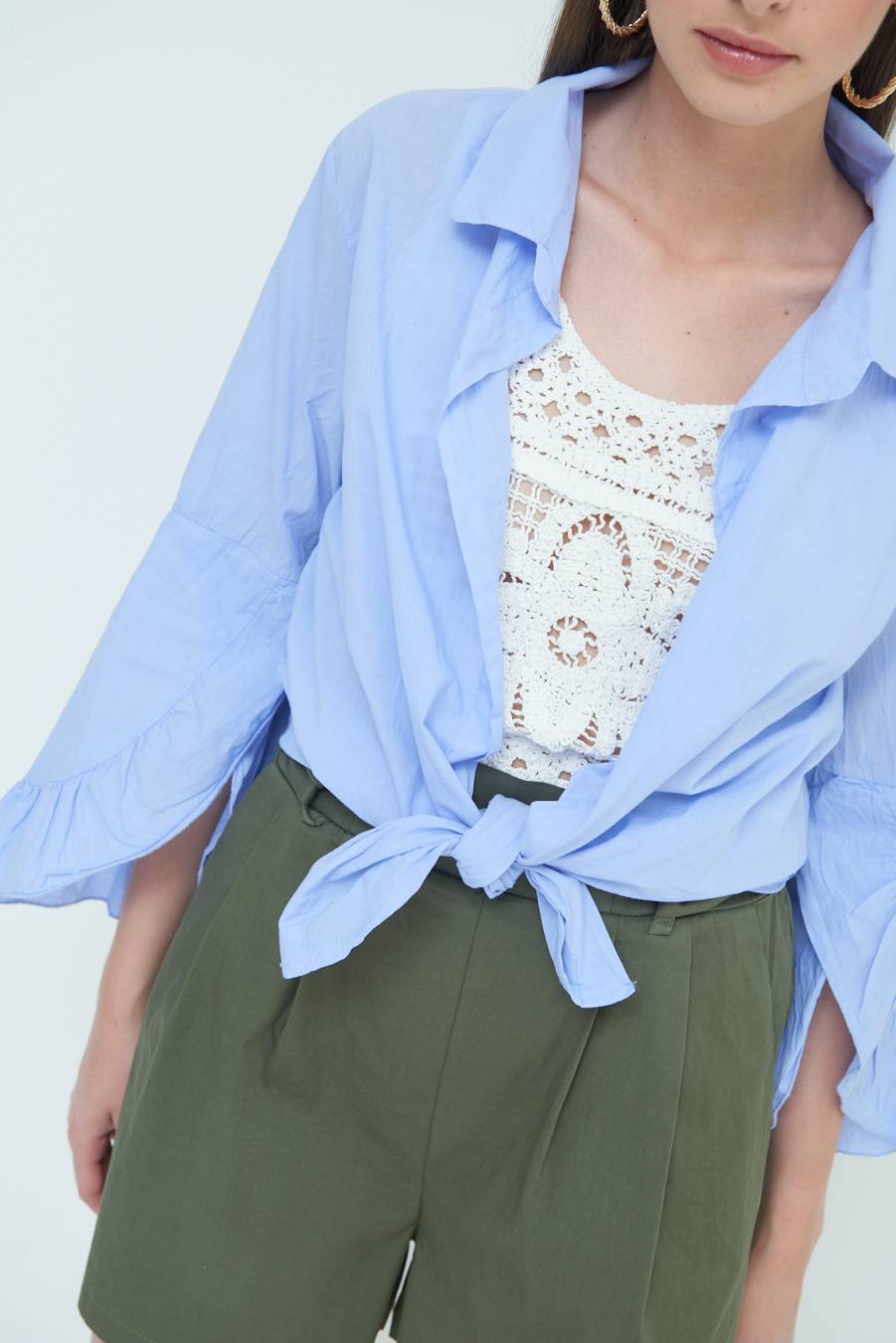 Kikisix CAMICIA MUSSOLA CON NODO AZZURRO Qualità Garantita
