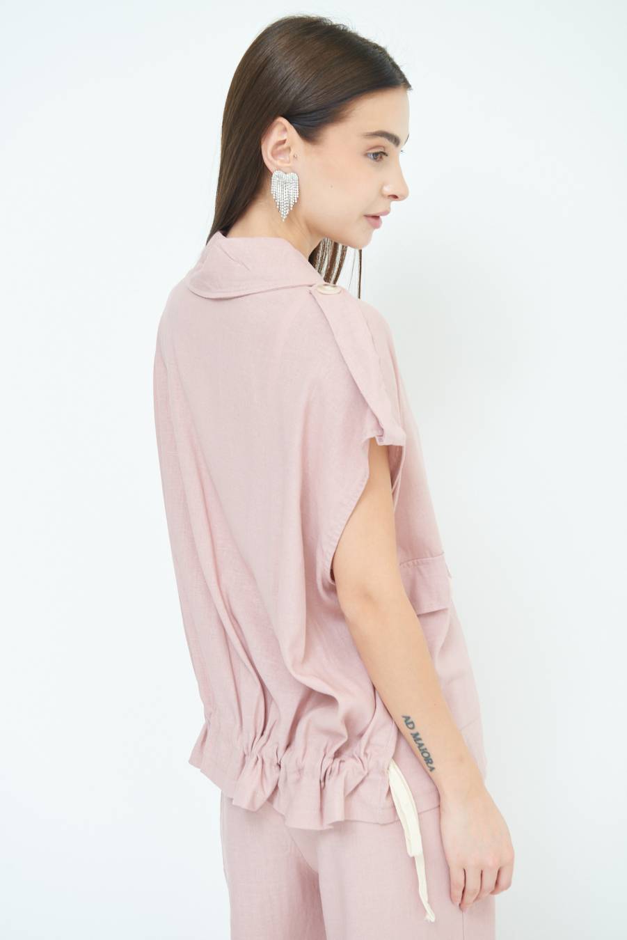 Kikisix GIACCA CAMICIA CON TASCHE VISCOSA LINO ROSA Consegna Veloce