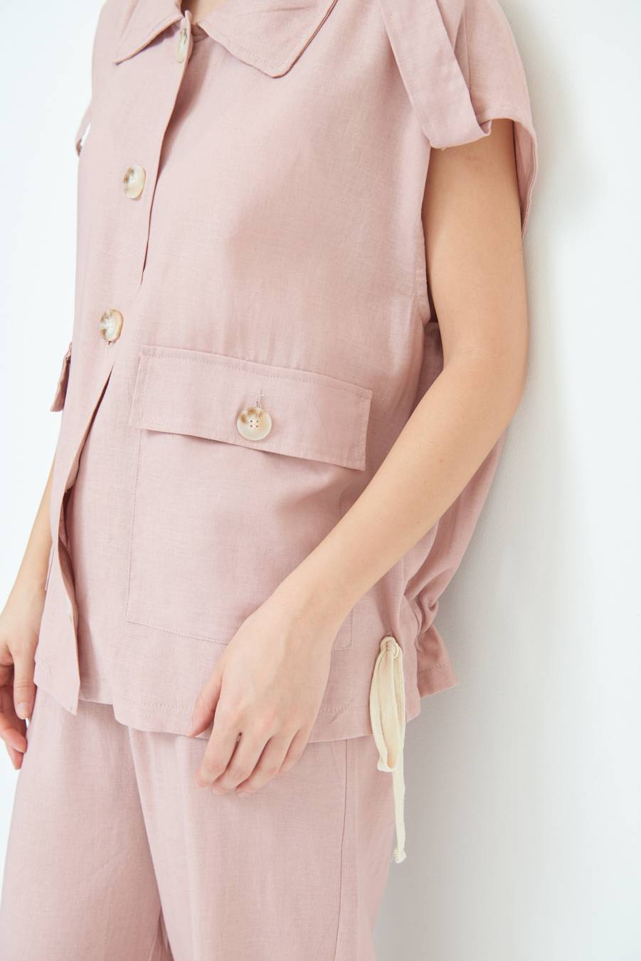 Kikisix GIACCA CAMICIA CON TASCHE VISCOSA LINO ROSA Consegna Veloce