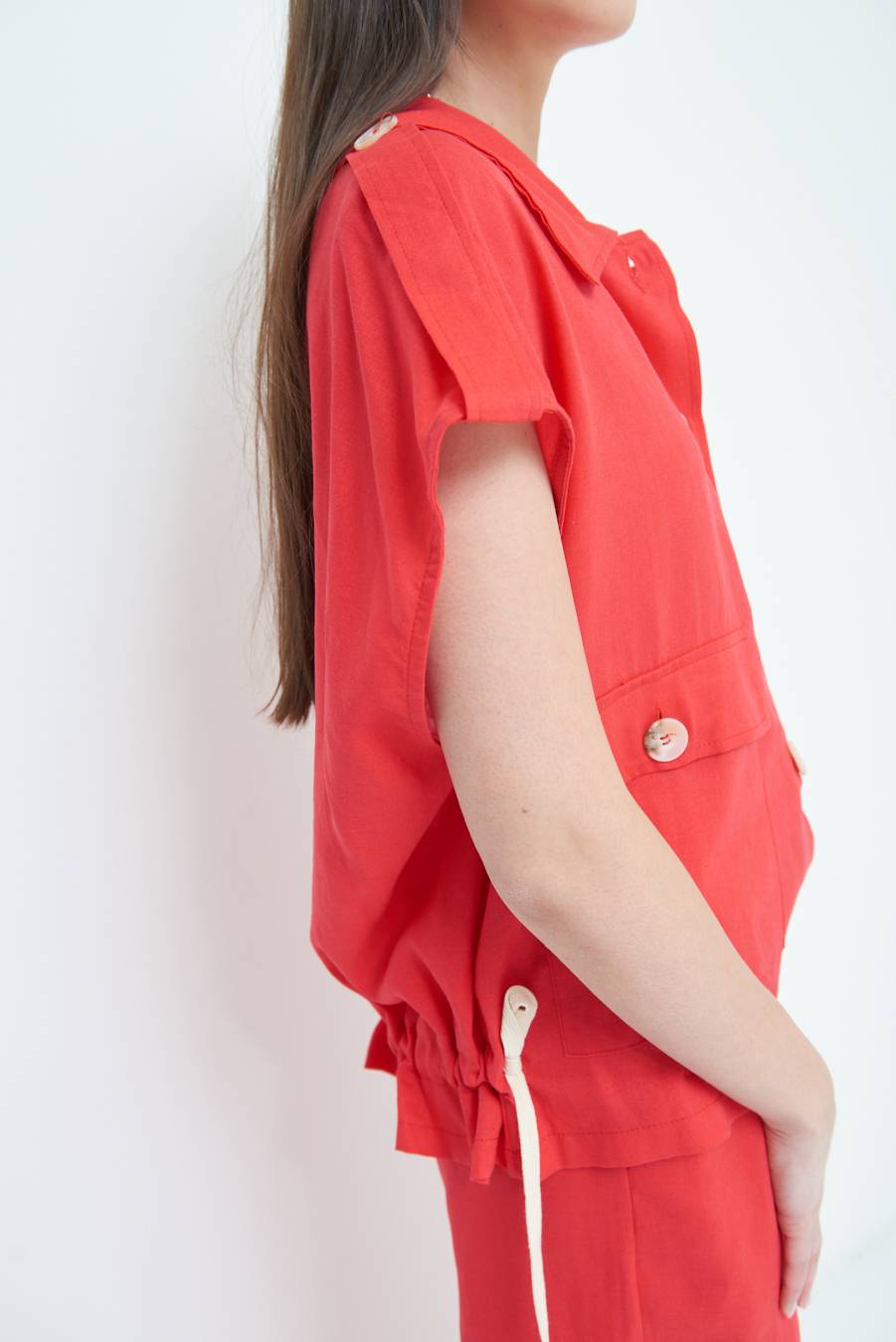 Kikisix GIACCA CAMICIA CON TASCHE VISCOSA LINO ROSSO Promozione Limitata