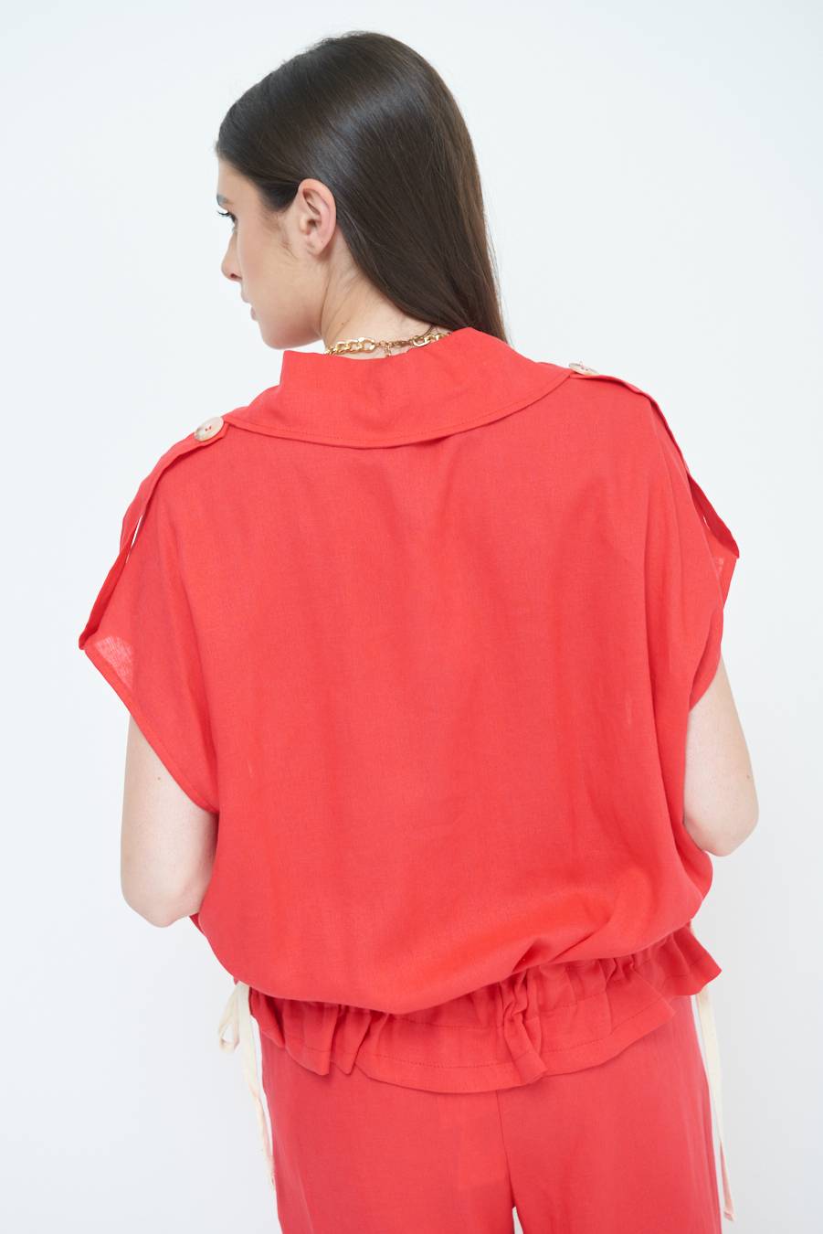 Kikisix GIACCA CAMICIA CON TASCHE VISCOSA LINO ROSSO Promozione Limitata