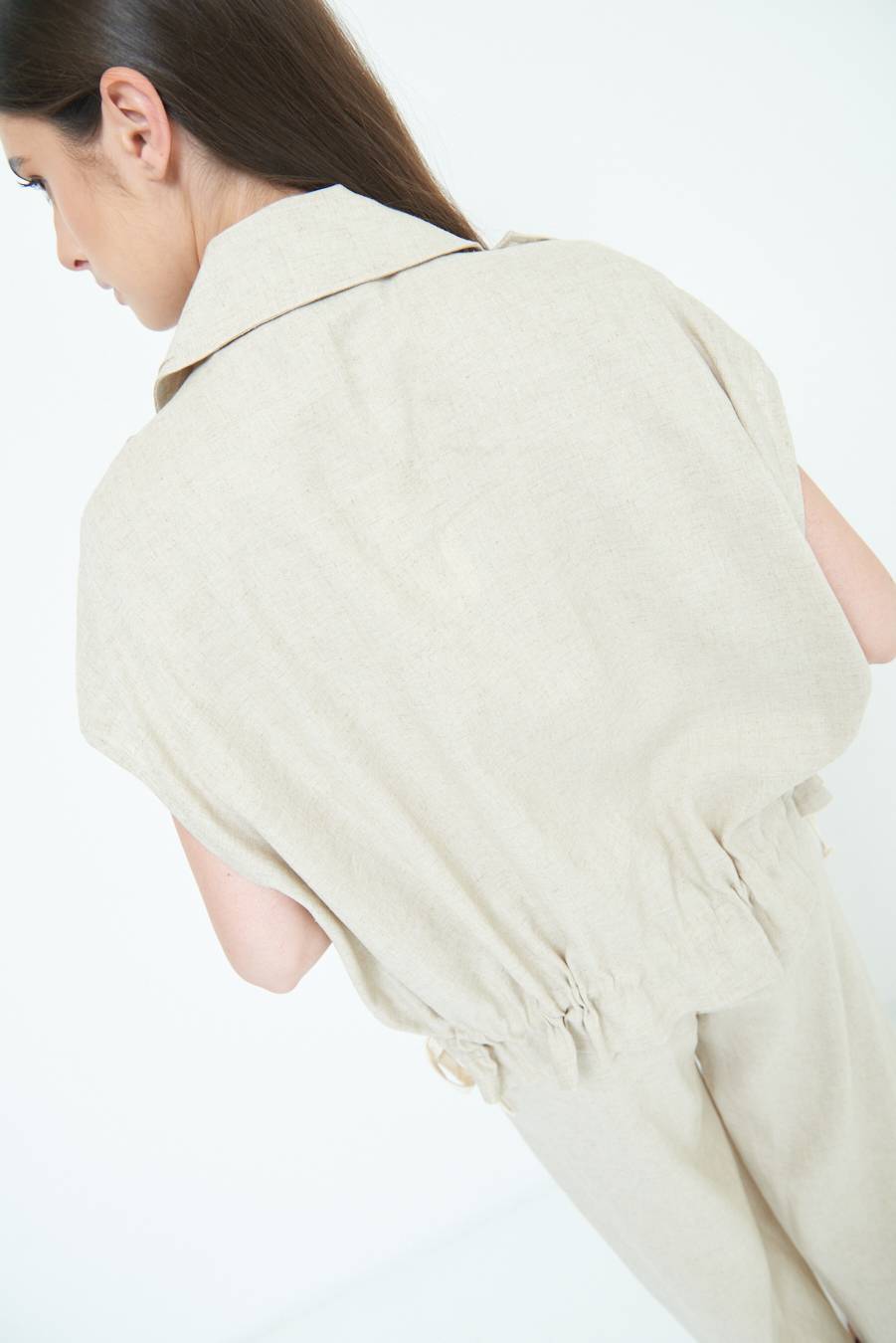 Kikisix GIACCA CAMICIA CON TASCHE VISCOSA LINO NATURALE Fino Al -60%