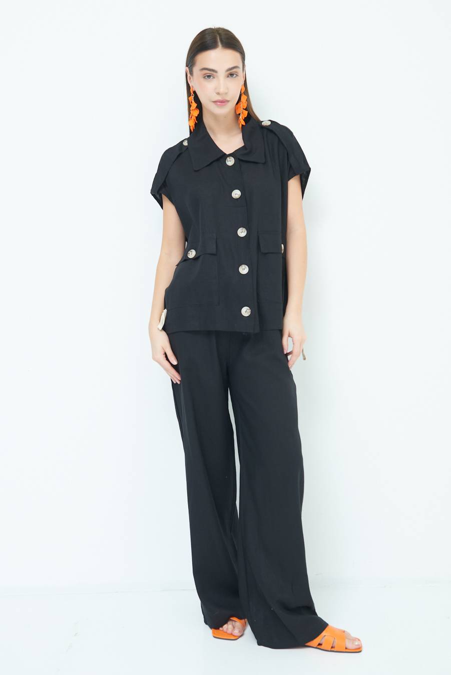 Kikisix GIACCA CAMICIA CON TASCHE VISCOSA LINO NERO Shopping Online