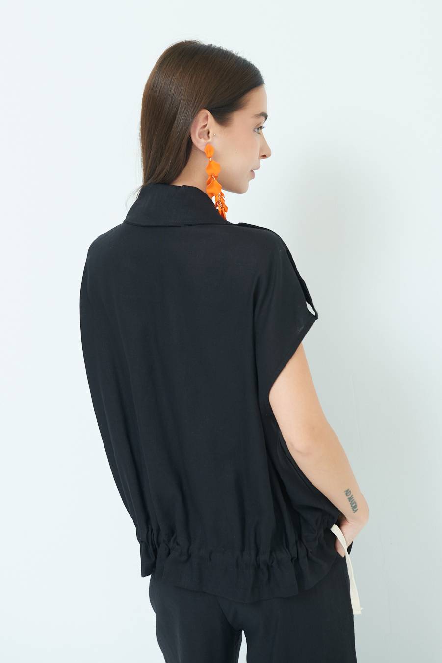 Kikisix GIACCA CAMICIA CON TASCHE VISCOSA LINO NERO Shopping Online