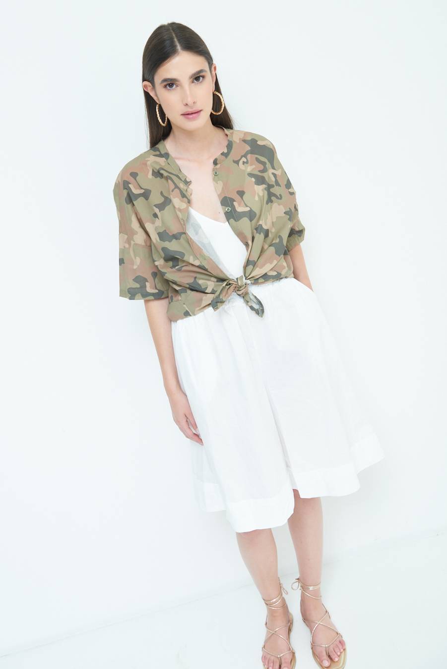 Kikisix CAMICIA CON NODO CAMOUFLAGE VERDE MILITARE Affare Del Giorno