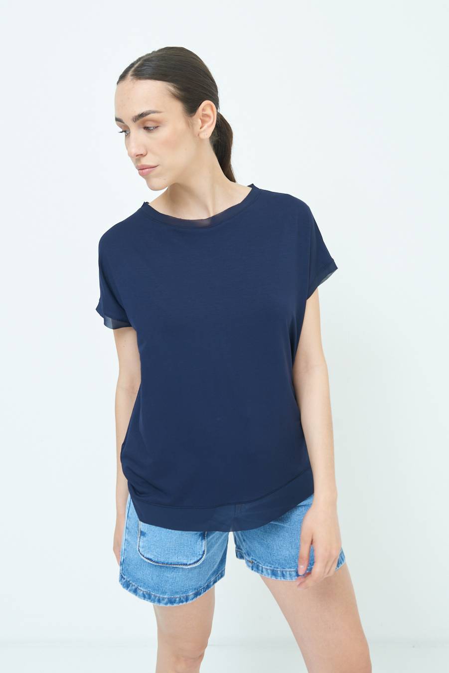 Kikisix MAGLIA PROFILO GEORGETTE BLU Presa