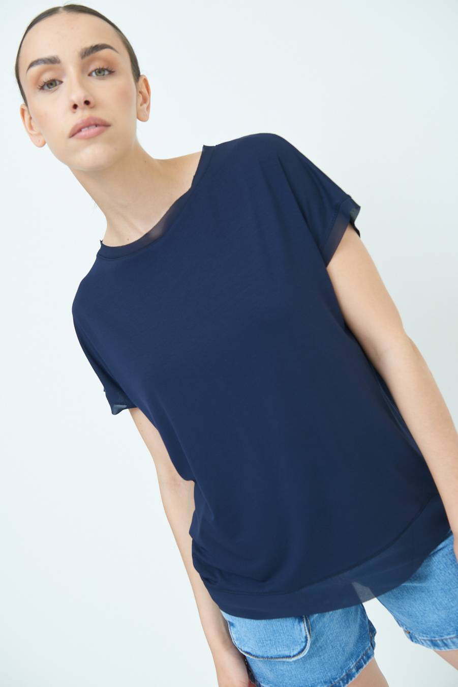 Kikisix MAGLIA PROFILO GEORGETTE BLU Presa