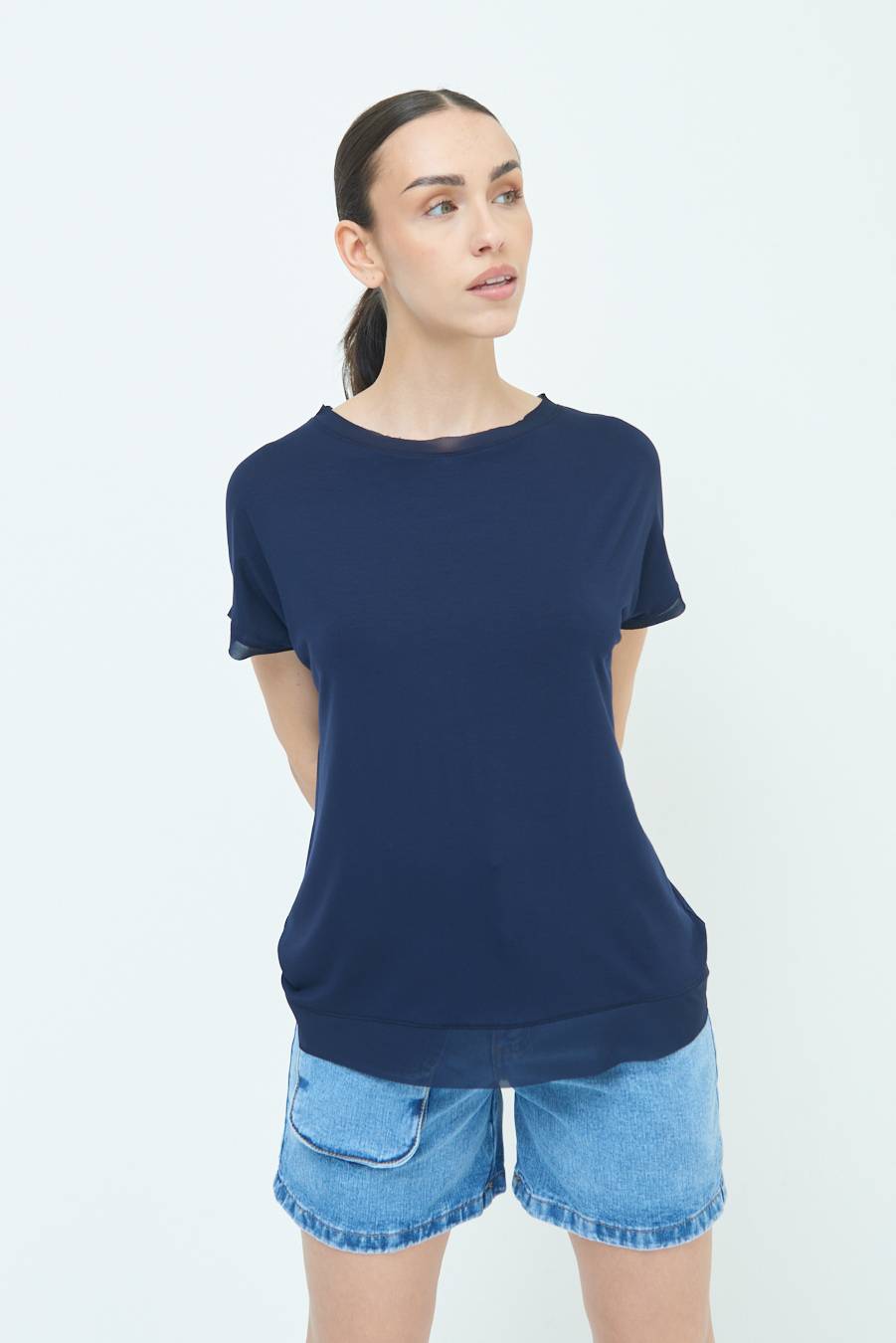 Kikisix MAGLIA PROFILO GEORGETTE BLU Presa