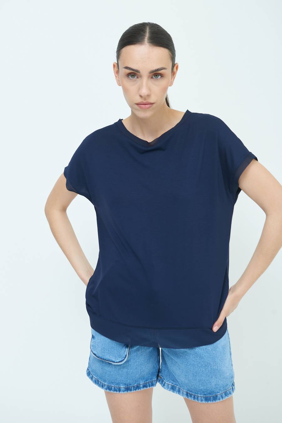 Kikisix MAGLIA PROFILO GEORGETTE BLU Presa