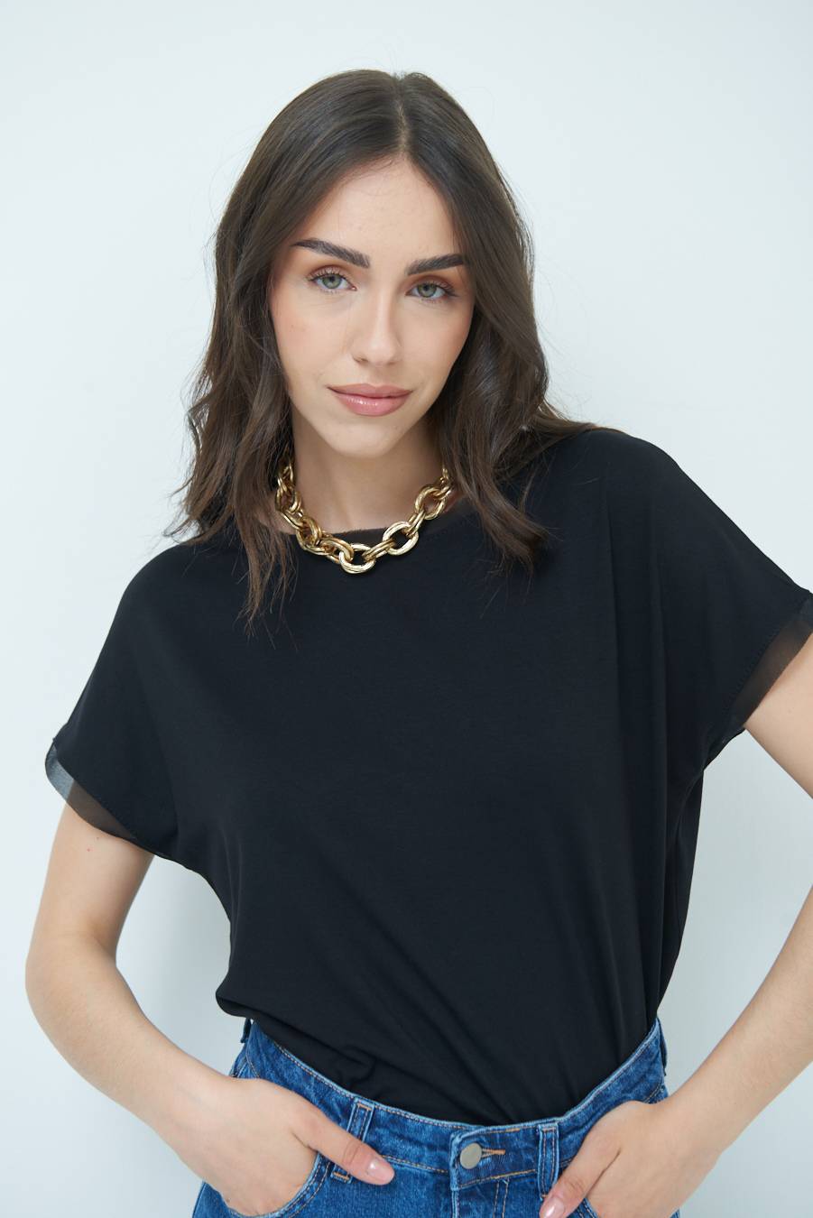 Kikisix MAGLIA PROFILO GEORGETTE NERO Sconto