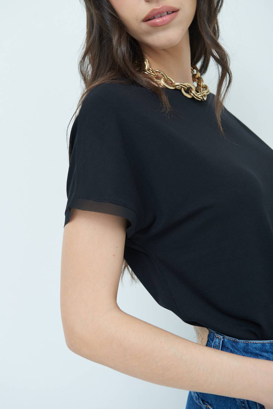 Kikisix MAGLIA PROFILO GEORGETTE NERO Sconto