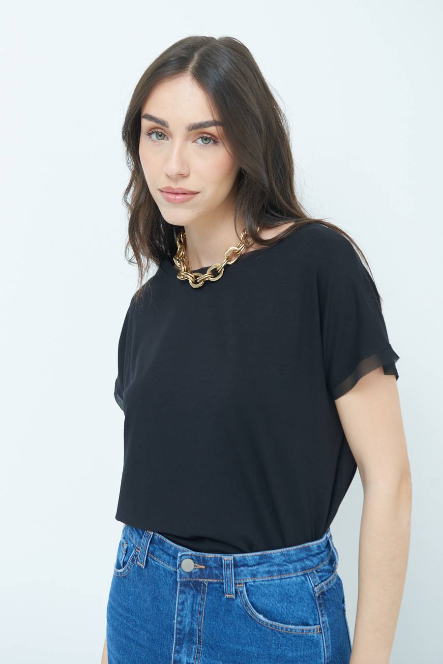 Kikisix MAGLIA PROFILO GEORGETTE NERO Sconto