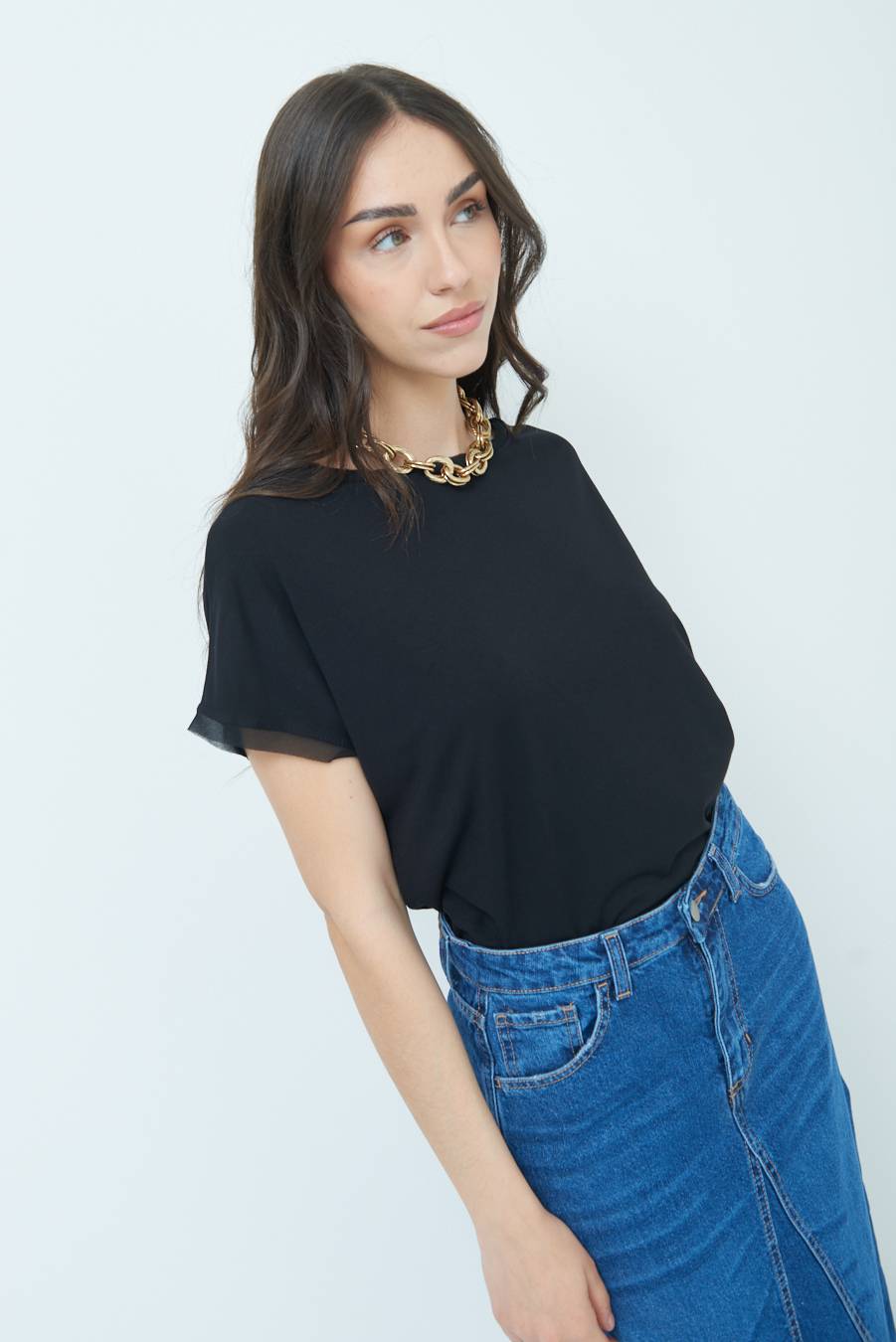 Kikisix MAGLIA PROFILO GEORGETTE NERO Sconto