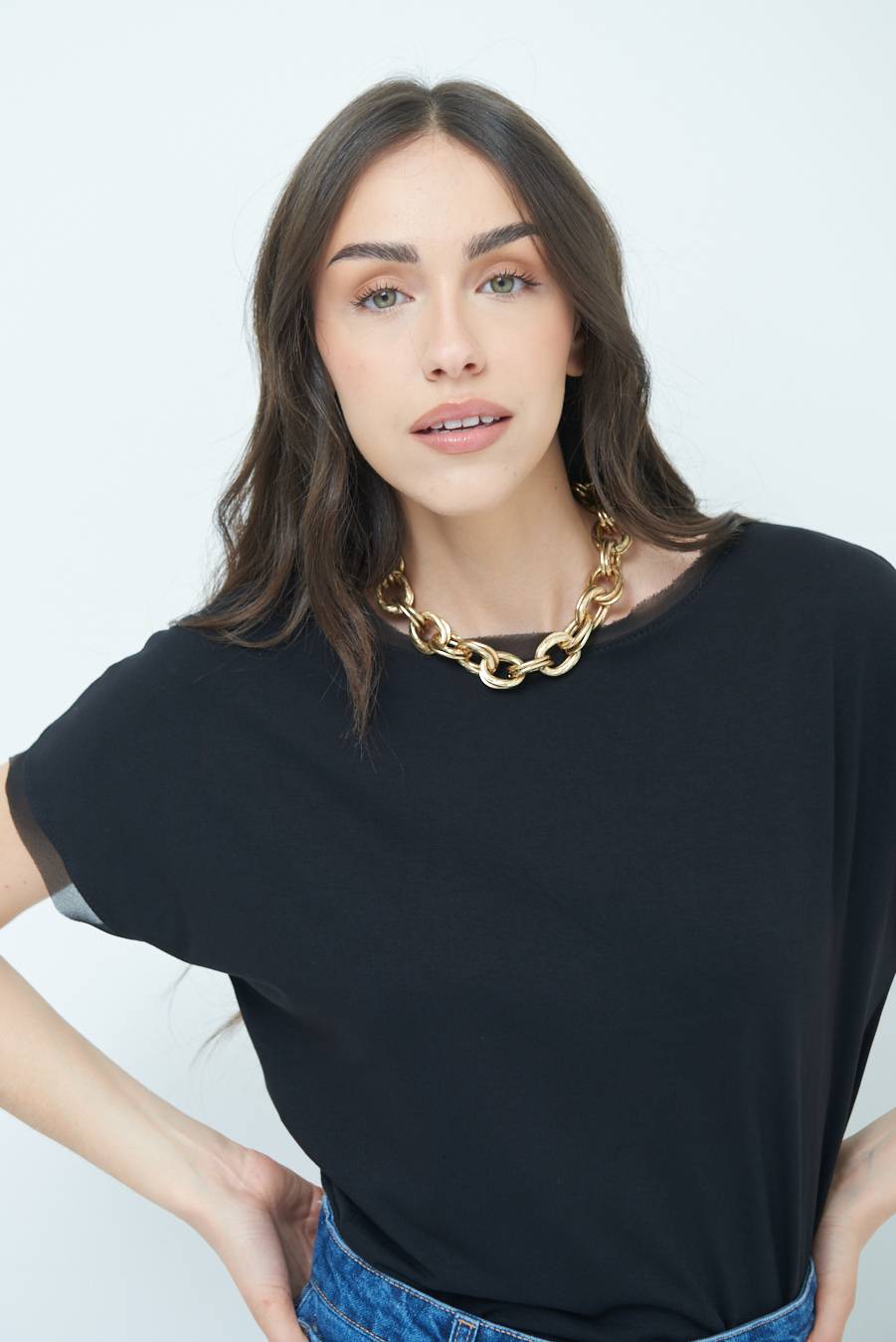 Kikisix MAGLIA PROFILO GEORGETTE NERO Sconto