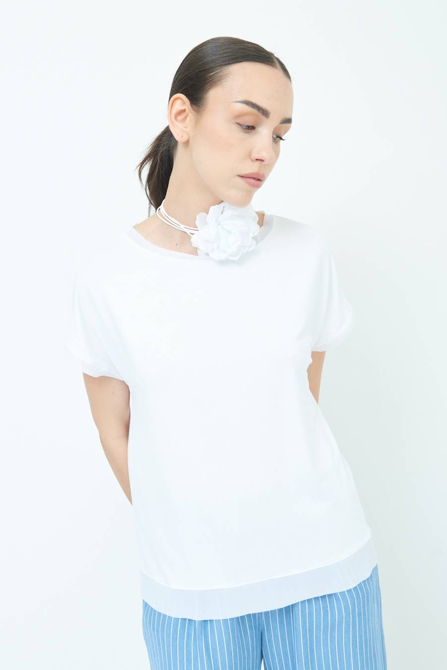 Kikisix MAGLIA PROFILO GEORGETTE BIANCO Economico