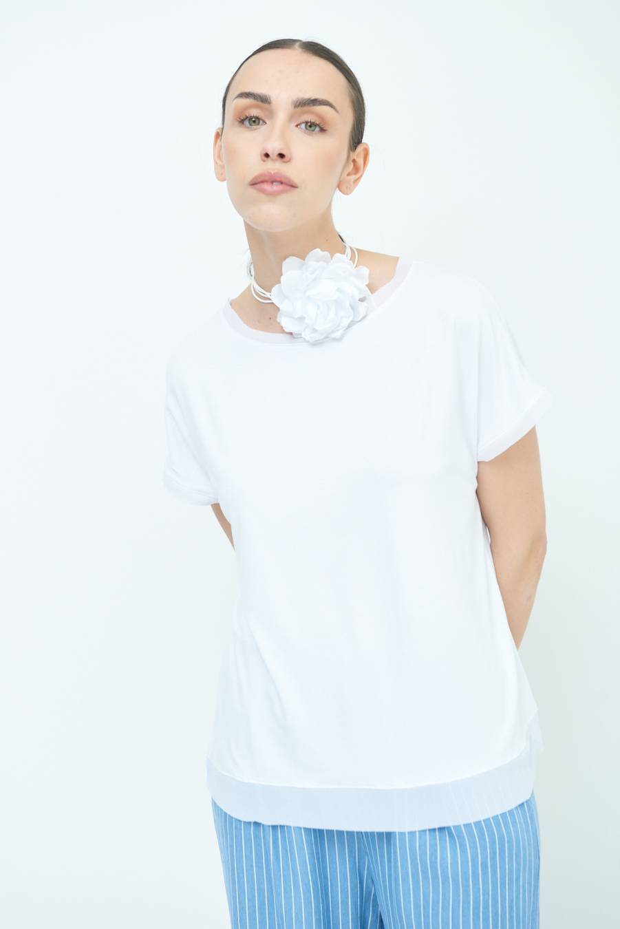 Kikisix MAGLIA PROFILO GEORGETTE BIANCO Economico