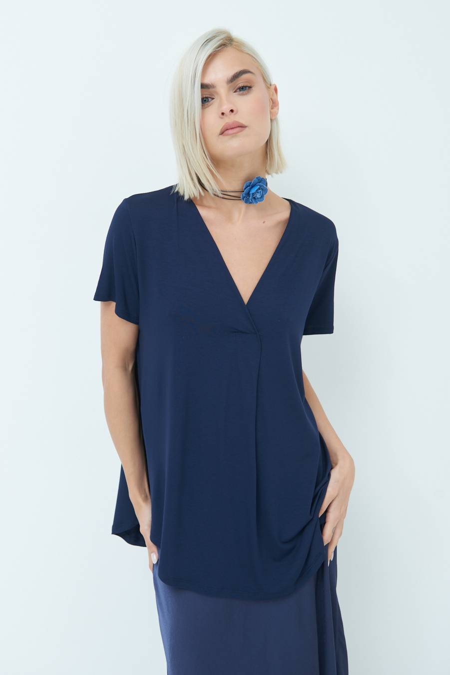 Kikisix MAGLIA VISCOSA MANICA CORTA BLU Online
