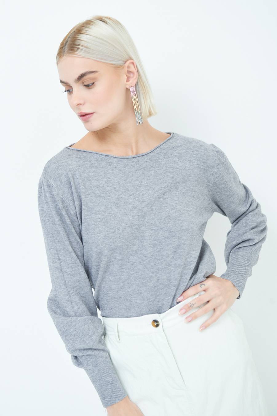 Kikisix MAGLIA REGOLARE SCOLLO BARCA GRIGIO Vendita Economica