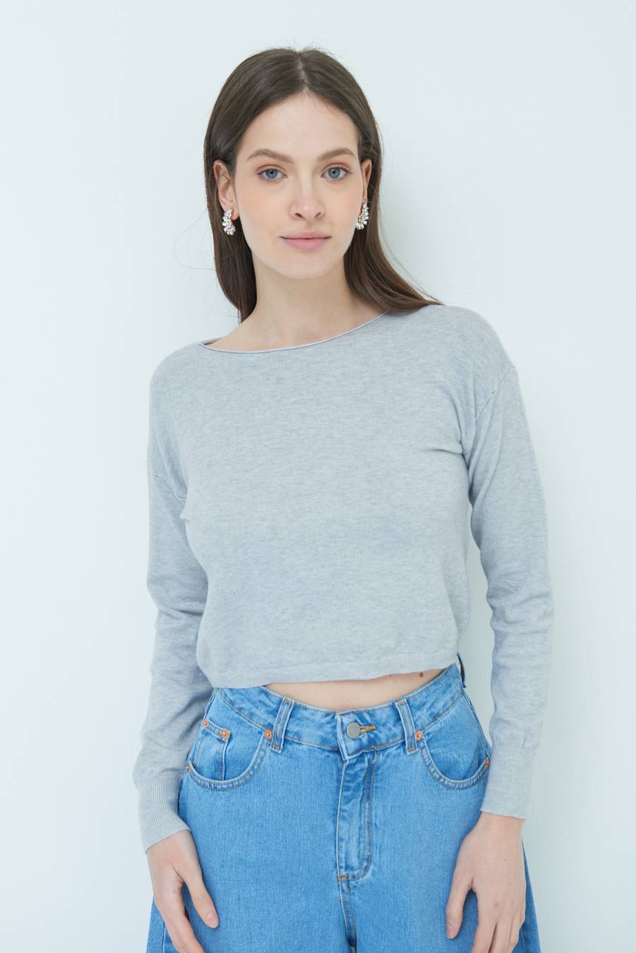 Kikisix MAGLIA SCATOLINA SCOLLO A BARCA GRIGIO Vendite Flash