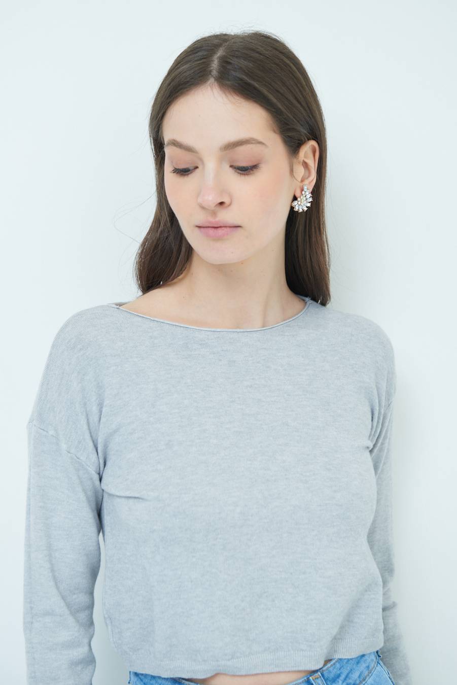 Kikisix MAGLIA SCATOLINA SCOLLO A BARCA GRIGIO Vendite Flash