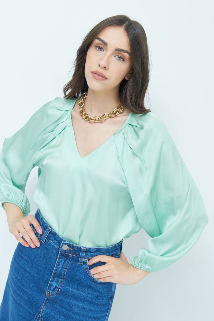 Kikisix CASACCA SCOLLO V RASO VISCOSA VERDE Vendita