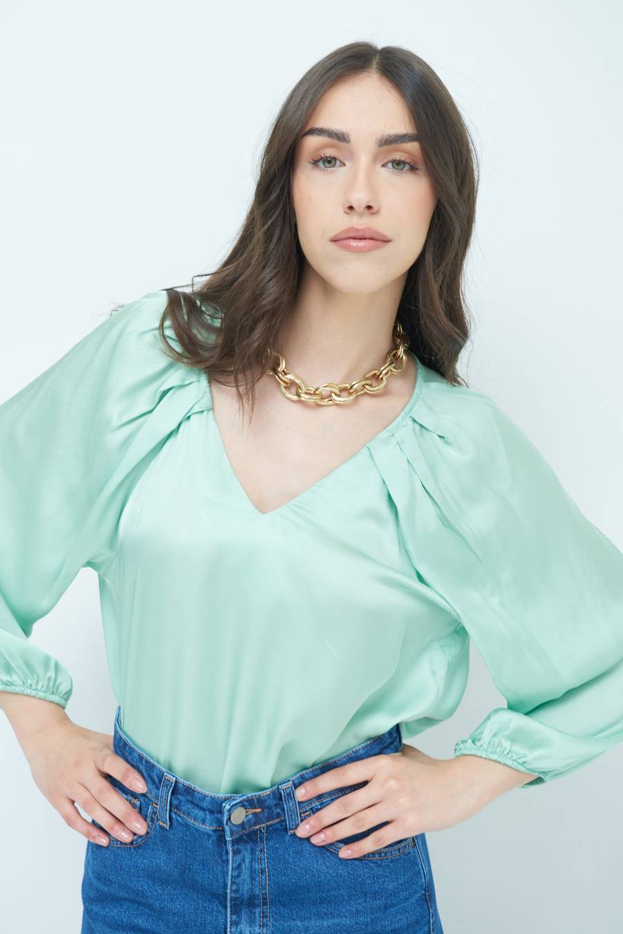 Kikisix CASACCA SCOLLO V RASO VISCOSA VERDE Vendita