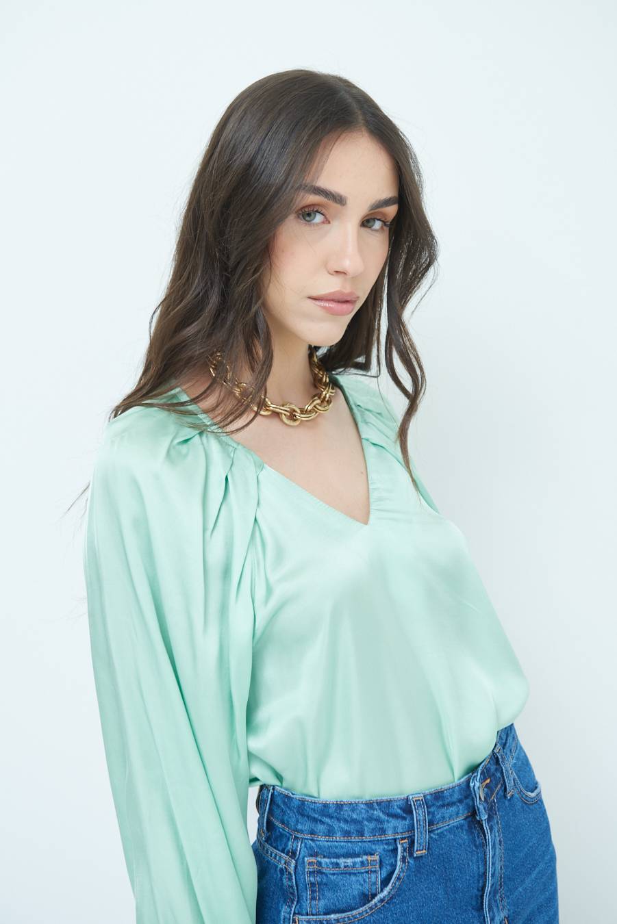 Kikisix CASACCA SCOLLO V RASO VISCOSA VERDE Vendita
