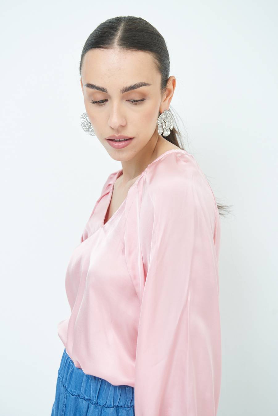 Kikisix CASACCA SCOLLO V RASO VISCOSA ROSA Promozione
