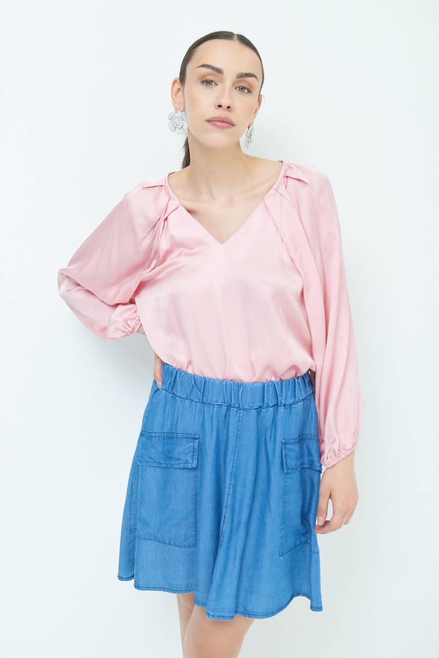 Kikisix CASACCA SCOLLO V RASO VISCOSA ROSA Promozione
