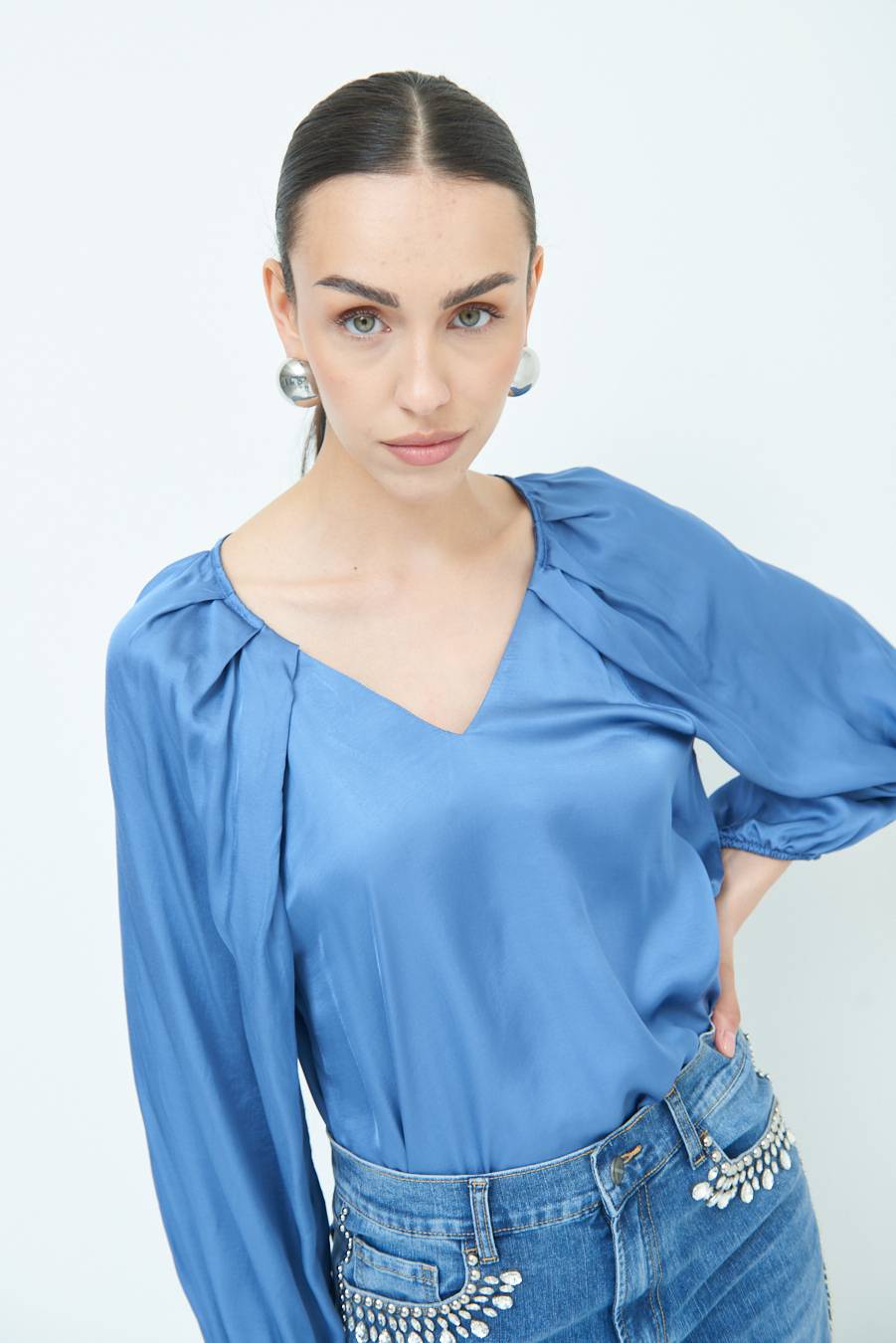 Kikisix CASACCA SCOLLO V RASO VISCOSA POLVERE Spedizione Gratuita