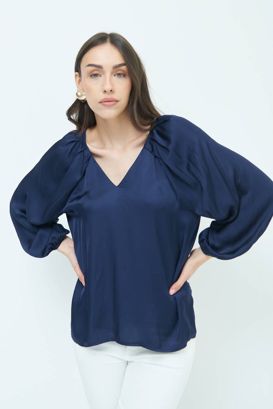 Kikisix CASACCA SCOLLO V RASO VISCOSA BLU Qualità Garantita