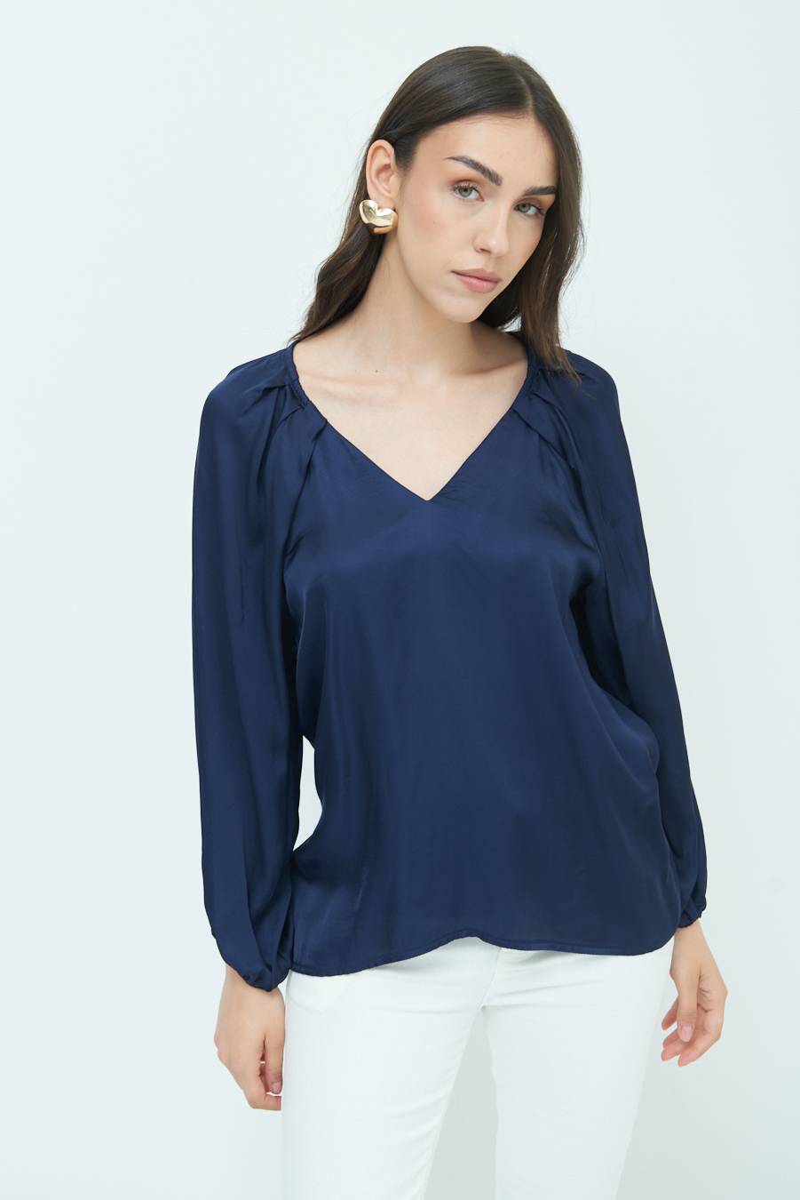 Kikisix CASACCA SCOLLO V RASO VISCOSA BLU Qualità Garantita