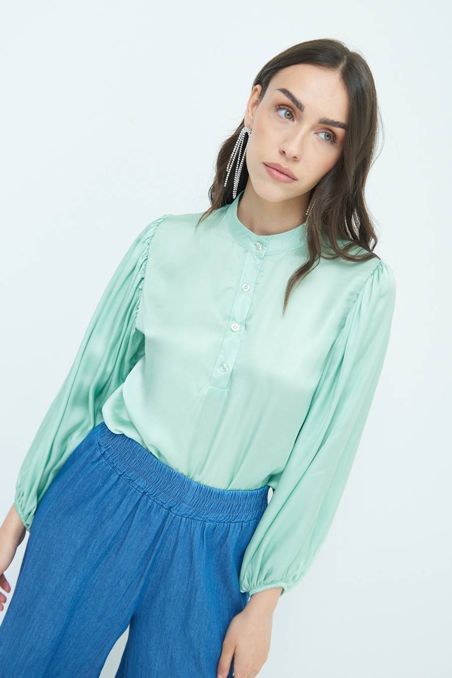 Kikisix CAMICIA POLO RASO VISCOSA VERDE Negozi Online