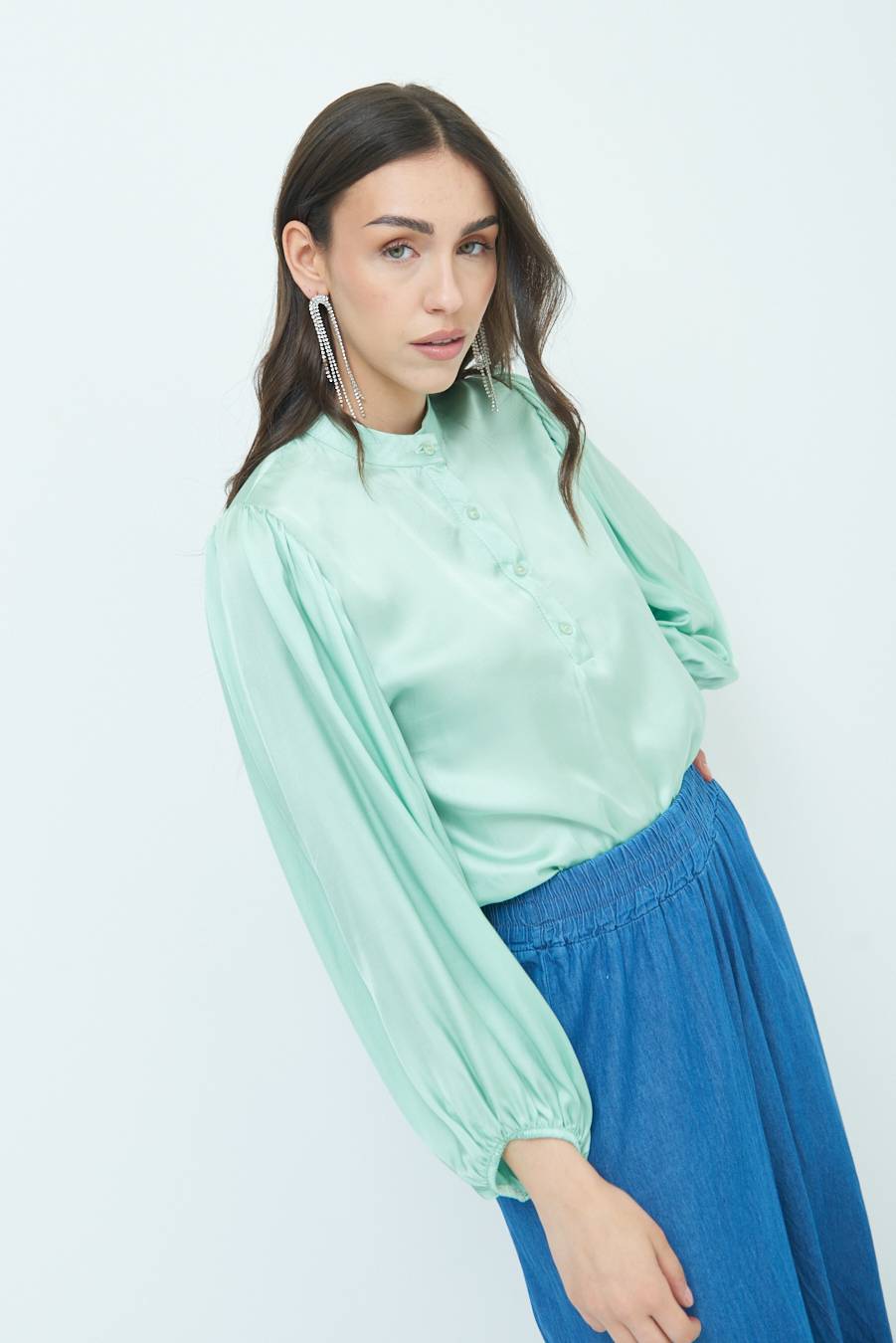 Kikisix CAMICIA POLO RASO VISCOSA VERDE Negozi Online