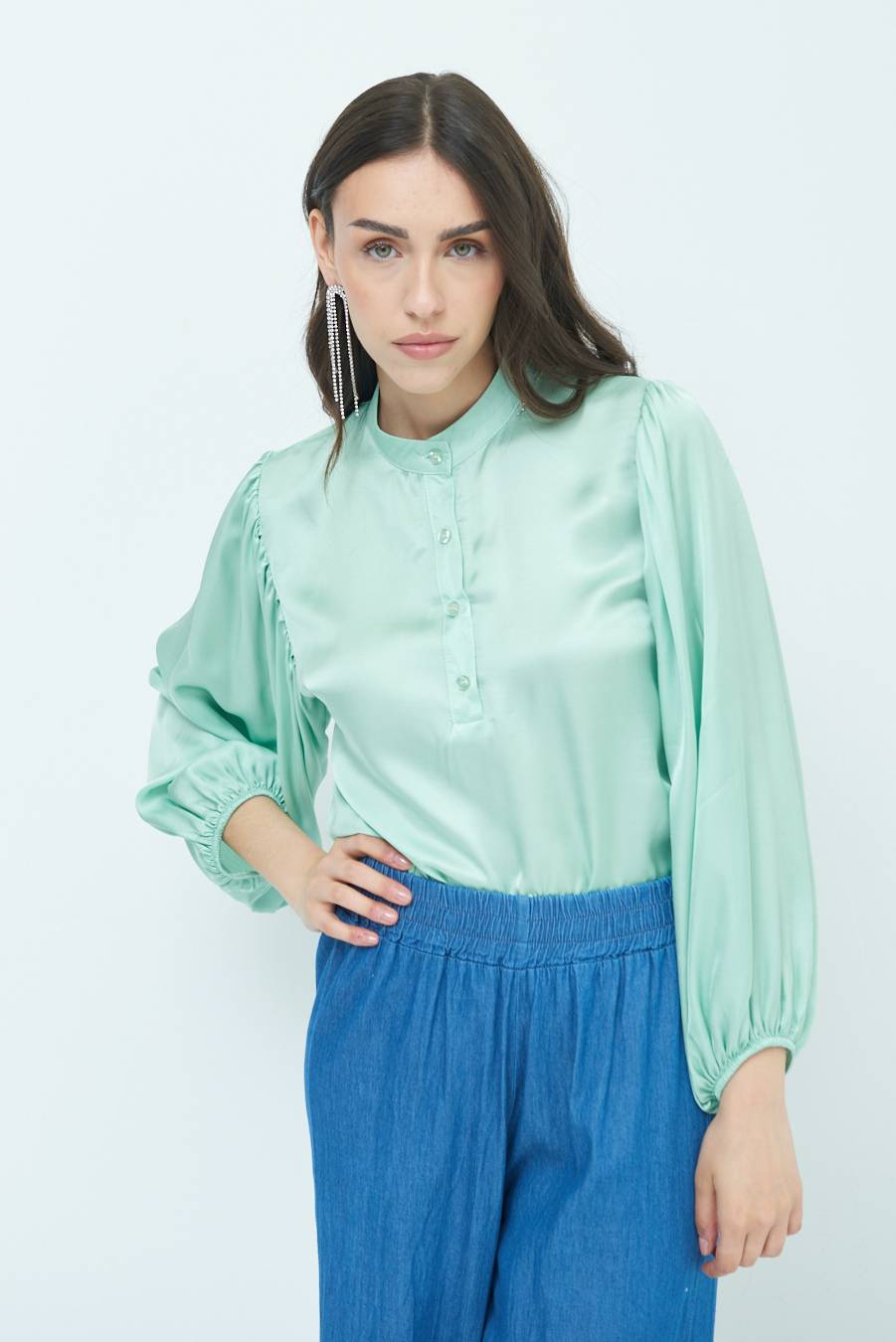 Kikisix CAMICIA POLO RASO VISCOSA VERDE Negozi Online