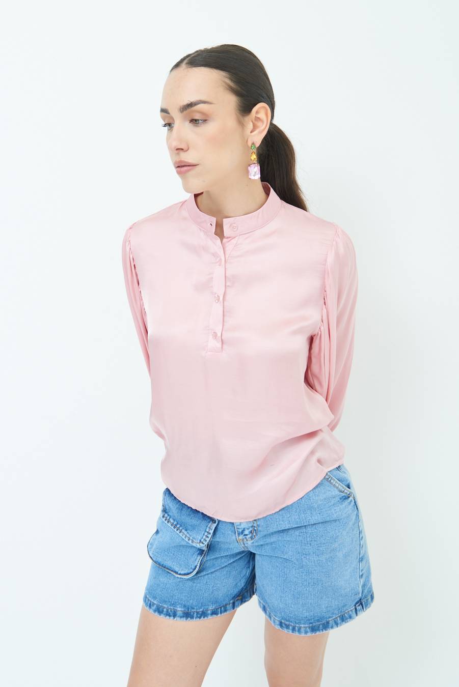 Kikisix CAMICIA POLO RASO VISCOSA ROSA Acquista Ora