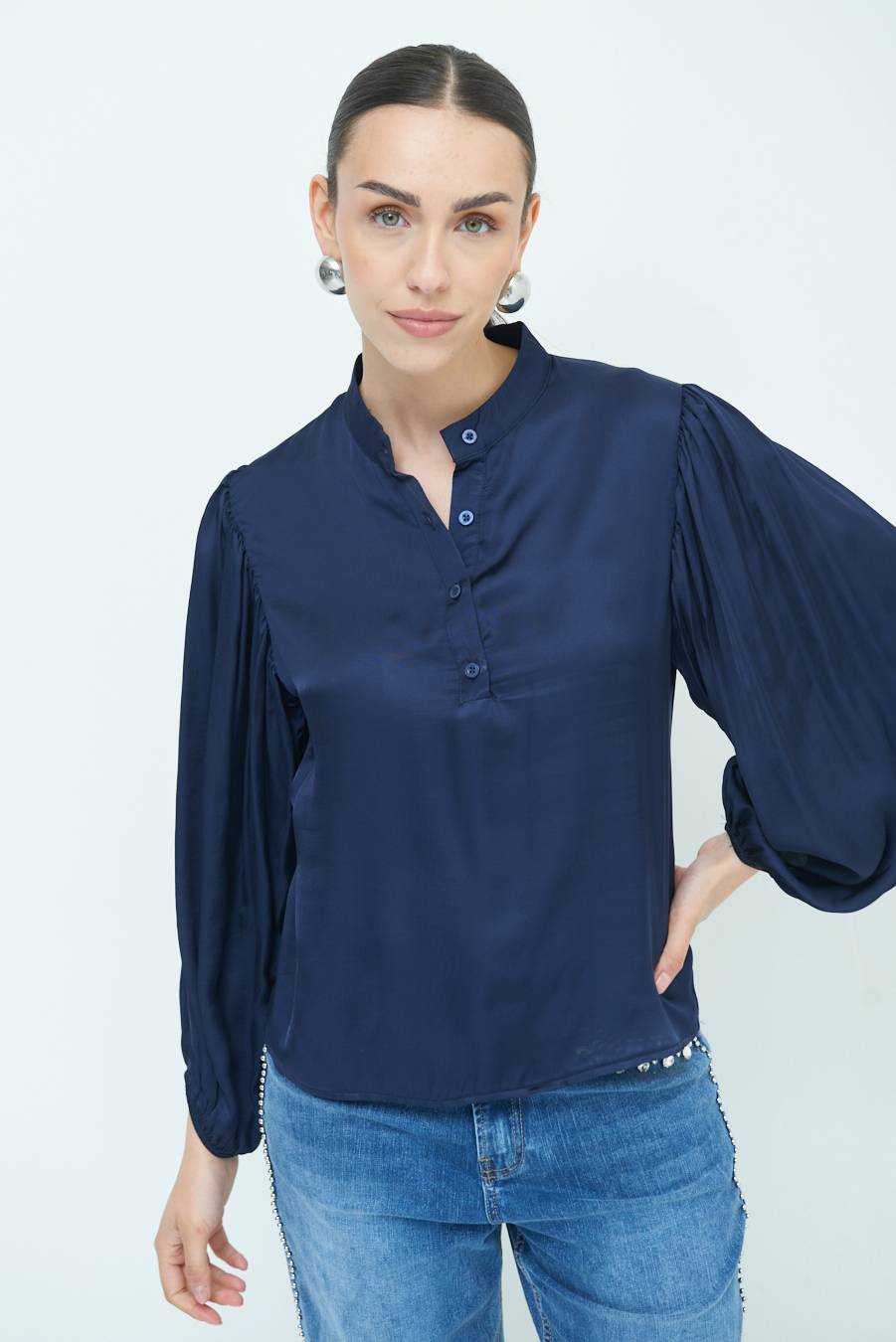 Kikisix CAMICIA POLO RASO VISCOSA BLU Shopping Online
